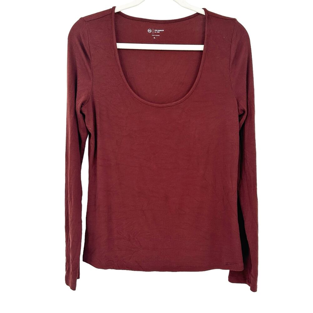 AG Adriano Goldschmied Womens Jaxon Ribbed Basic Long Sleeve Top Size XL Brown - Picture 2 of 7